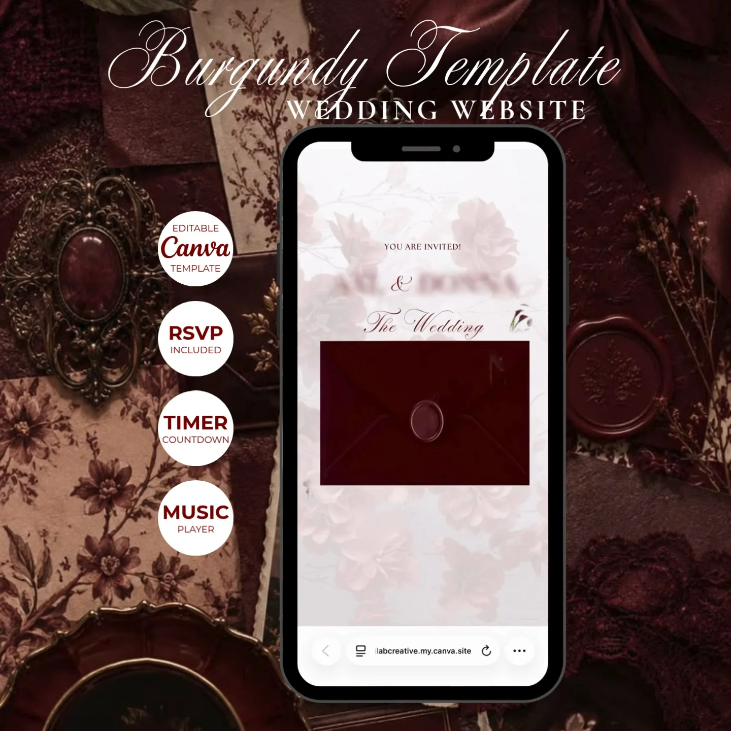 Premium Burgundy Website Wedding Invitation Template v1 preview 2